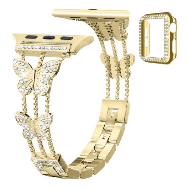 Rhinestone Butterfly Design 46mm Watch Band With Protective Case - Gold