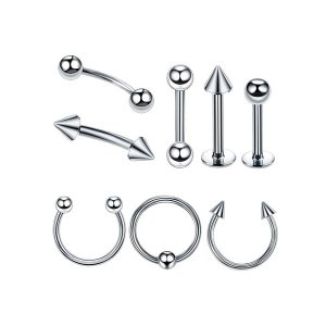 8 Piece Stainless Steel Lip Ear Ring Stud Body Piercing Jewelry Set