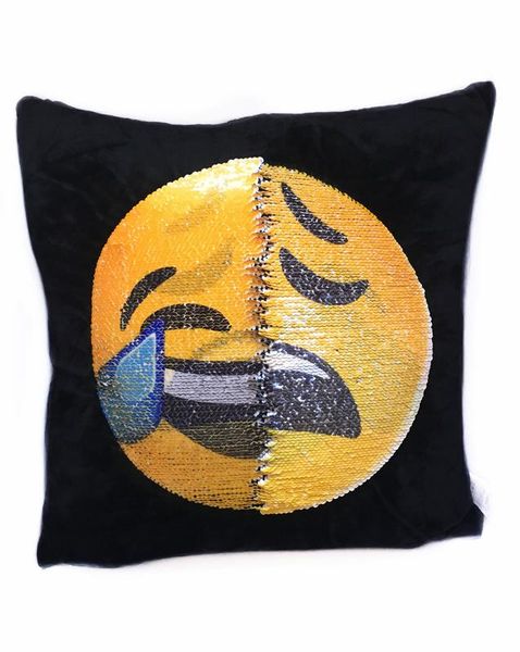 Emoji Changing Mermaid Sequin Cushion Pillow - Cry Laughing &amp; Unhappy