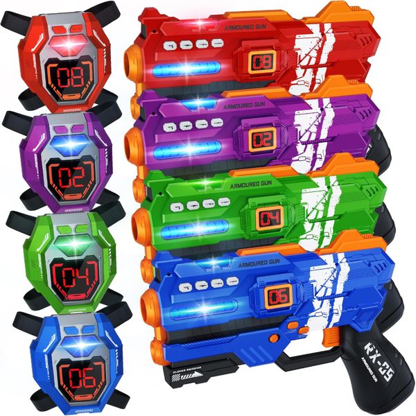Laser Tag Gun with Digital LED Score Display Vests for Teens and Adults - 4 Piece