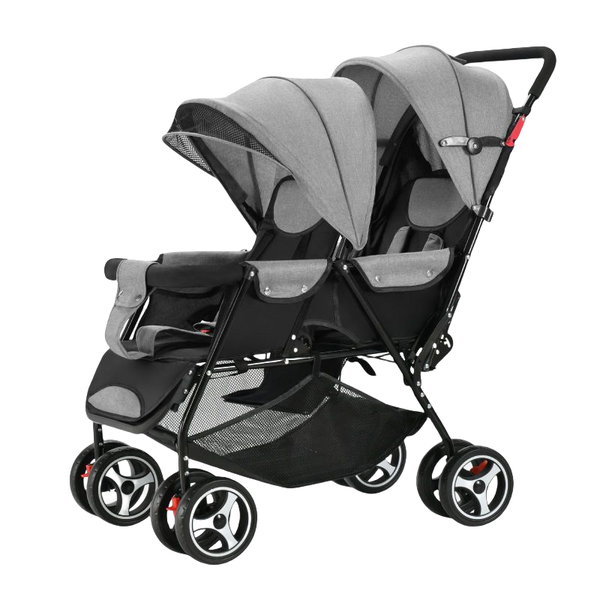 Deluxe Twin Baby Stroller - Foldable Double Seat Outdoor Travel Pram