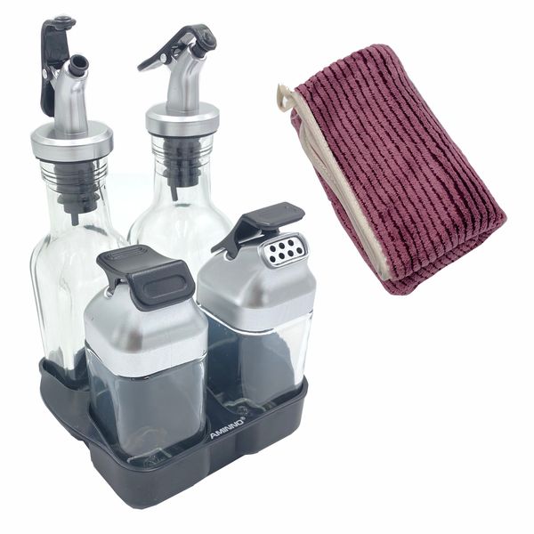5 Piece Salad &amp; Dressing Glass Set &amp; A Micro Fibre Cloth For Cleaning Glass