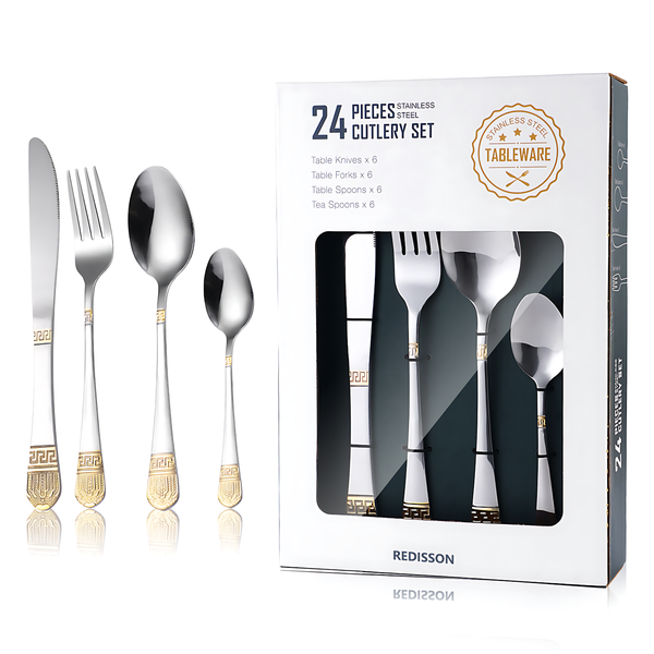 Redisson 24 Piece Gold Handle Stainless Steel Cutlery Flatware Sets Knife Fork Spoon