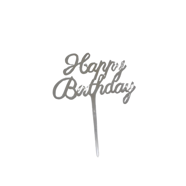 Happy Birthday Silver Cake Topper