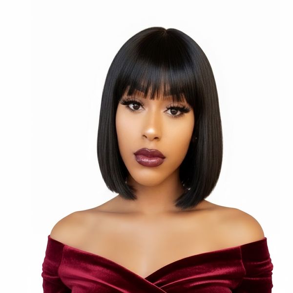 Eligababy 10-inch Straight Fringe Bob Wig Human Hair
