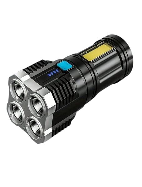 4 LED Super Bright Portable Flashlight, with Side Light &amp; Power Display