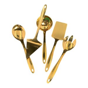 Quality &amp; Charming Gold Stainless Steel Serving Set 5 Piece 28cm