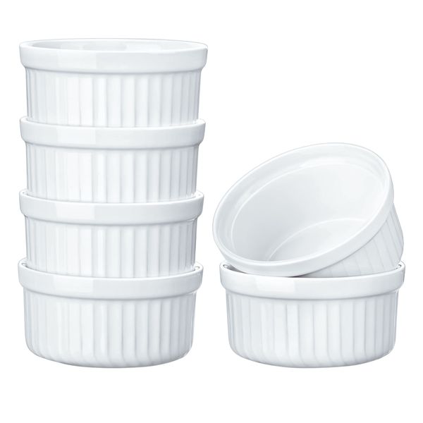 Traditional White Ceramic Ramekin -Medium - 6 Pack