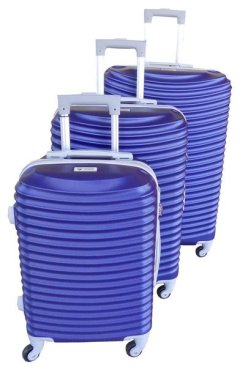 3-Pcs Blue ABS Hardshell Luggage Set Durable, with Telescopic Handles
