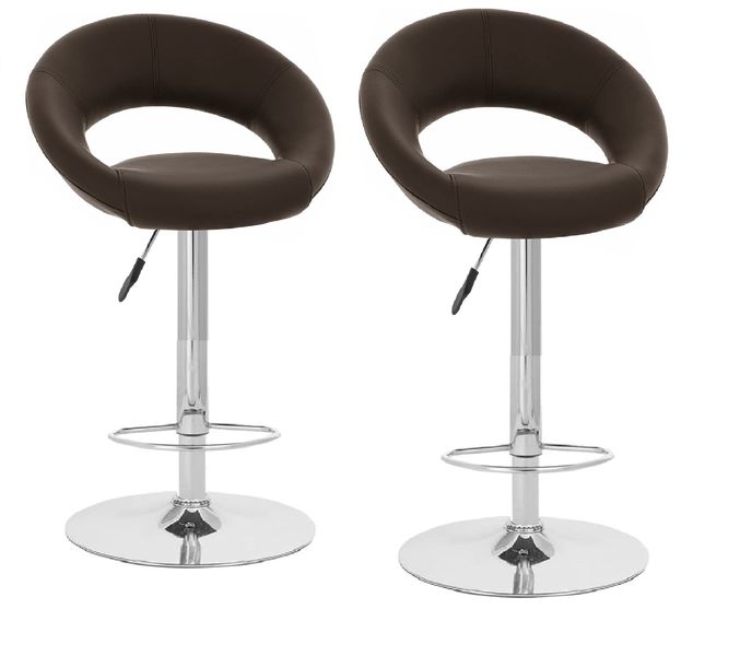Leather Plush Bar Stools - Set of Two - Brown Colour