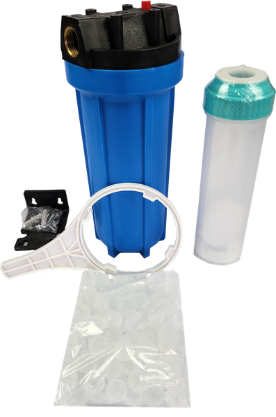 Water Filter 10 inch Siliphos Scale &amp; Corrosion Housing Kit + 1 kg Crystals