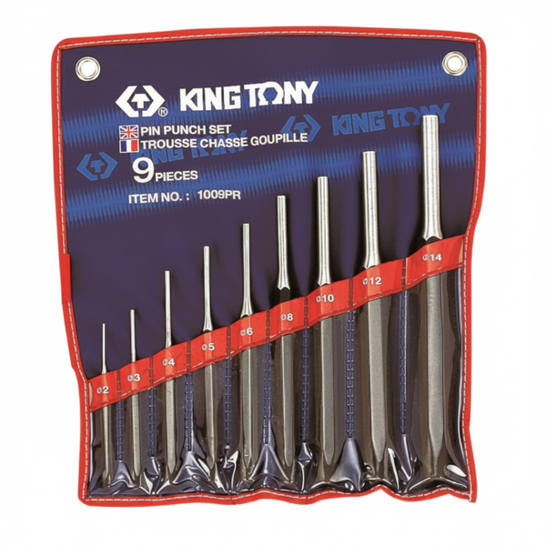 King Tony 9 Piece Pin Punch Set 2-14mm for Precision Metalworking