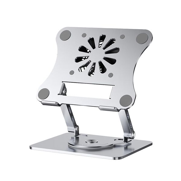 Silver Adjustable Laptop Cooling Stand with Fan, Aluminum Riser