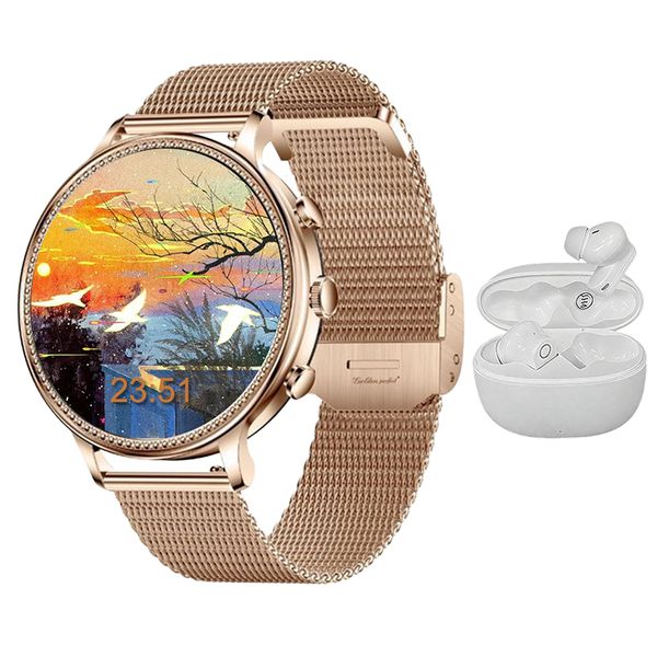Luxury Jewellery Smartwatch for Women Gift Set 1.39" HD Rose Gold Earphones