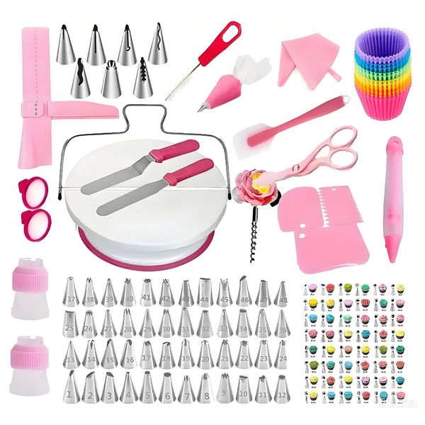 196pcs Cake Decorating Kit Baking Supplies Tool Set Turntable &amp; Nozzles