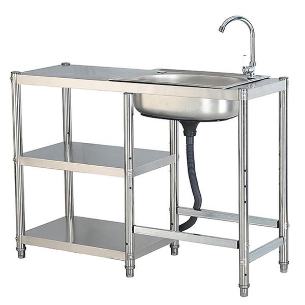 Kitchen Stainless Steel Freestanding Sink With Two Shelves - 120cm