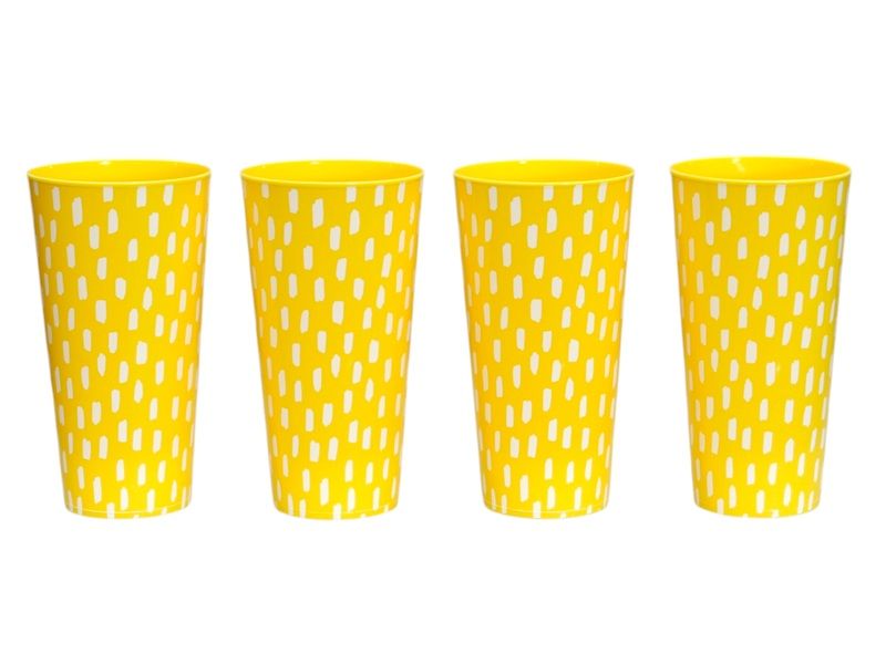 Yellow Plastic 4 Piece Tumbler Set with Print - 400ml