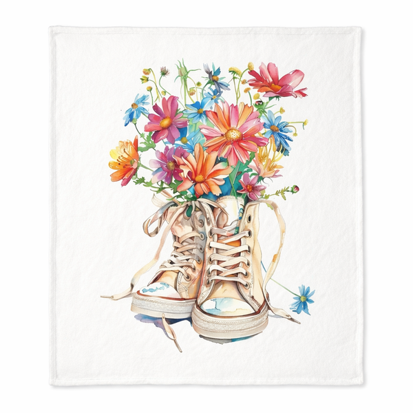 Whimsical Floral Sneakers Fleece Blanket (130 x 150 cm)