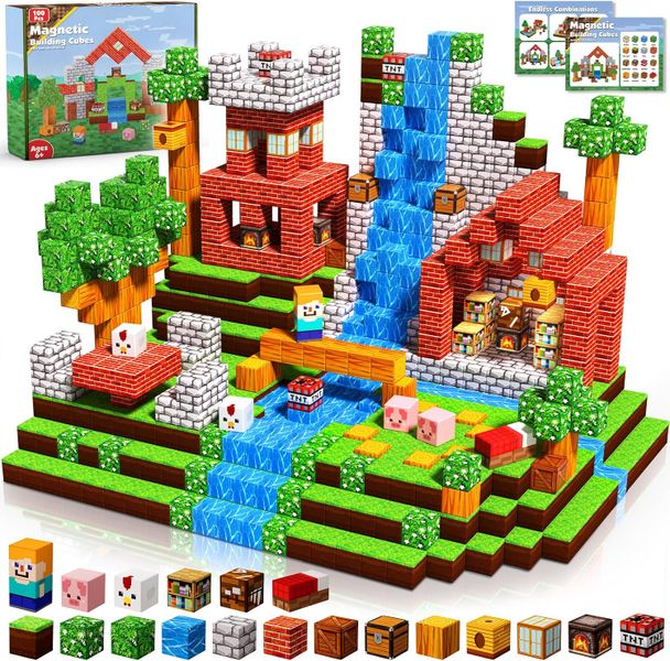 DIY 100 Piece Build Mine Magnet World Pixel Cube Blocks - Animals House