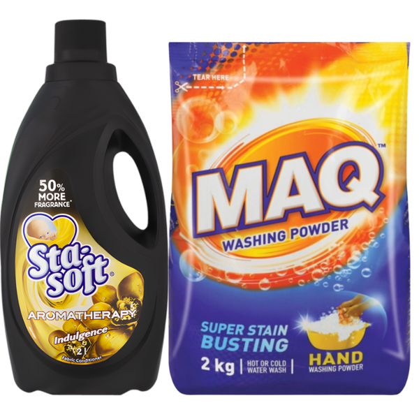 MAQ Hand Washing Powder 2kg + Sta-Soft Aromatherapy Fabric Softener 2L