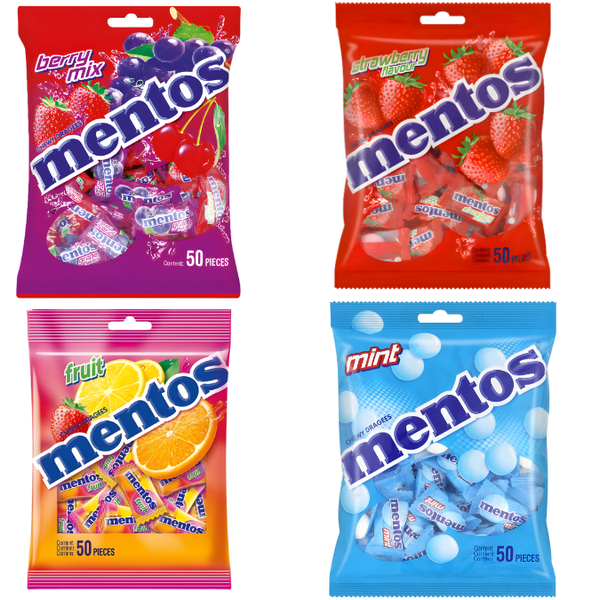 Mentos 50 pieces - Berry Mix + Mint Flavour + Strawberry + Fruit Flavour