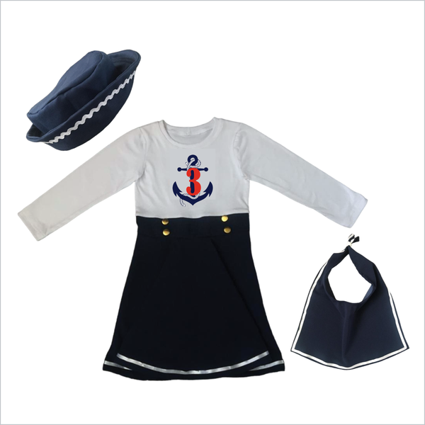 3rd Birthday - Sailor dress - Scarf &amp; Hat - long sleeve