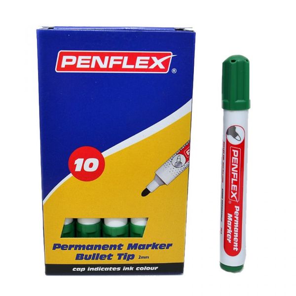 Penflex PM 15 Permanent Markers Bullet Tip Box-10 Green