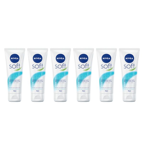 NIVEA Soft Moisturising Cream, Body Cream with Jojoba Oil &amp; Vit E, 6x75ml
