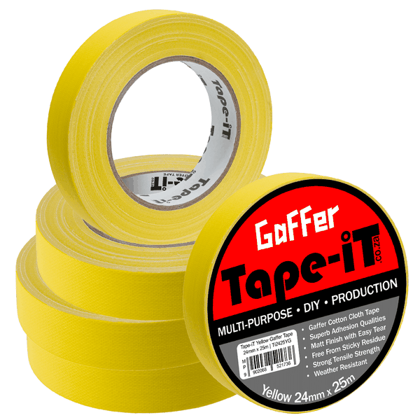 Tape-iT 5 Pack of Yellow Gaffer Tape Roll 24mm x 25m | Ti2425YG5
