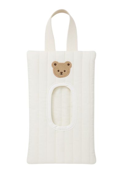 Bear-Pattern Tissue &amp; Wet Wipe Bag - White