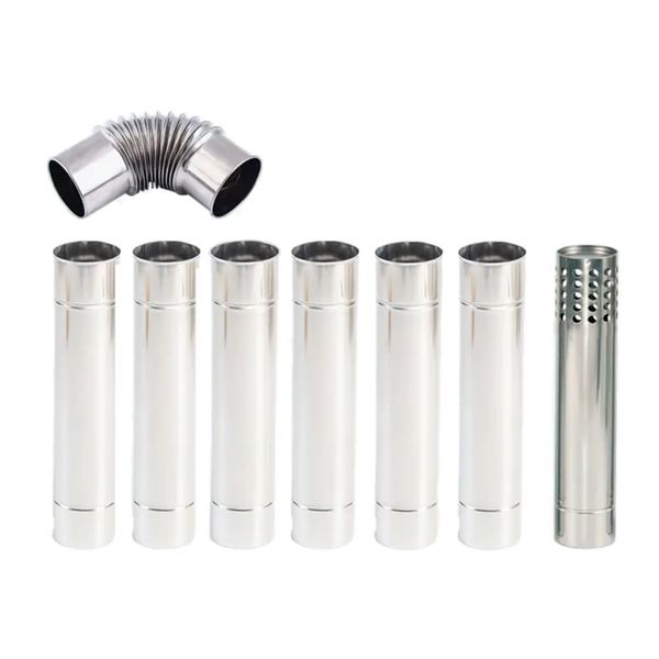 6-Section Stainless Steel Chimney Pipes with 90-Degree Elbow - 30cm - 8 Piece