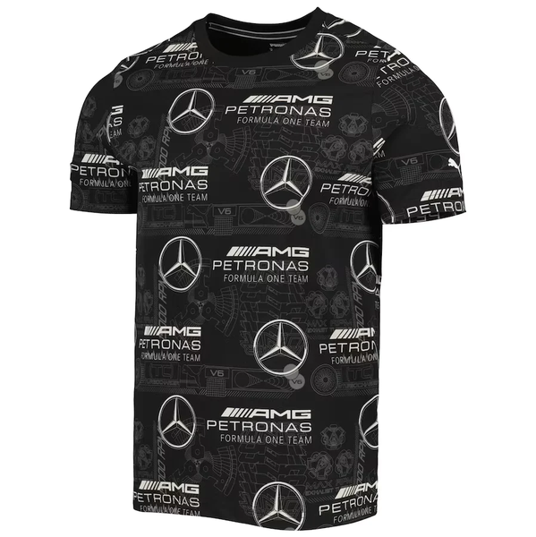 Mercedes AMG Petronas F1 Mens Puma Allover Print T-Shirt Black