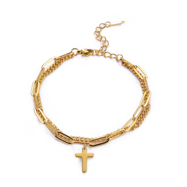 Bracelets Cross Pendant Bracelet Stainless Steel Double Layer