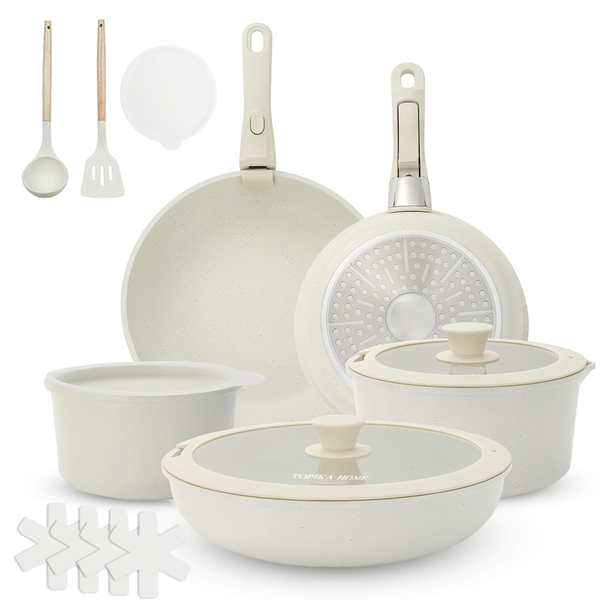 Topika Pots with Detachable Handles, 17Pcs Nonstick Cookware for Induction