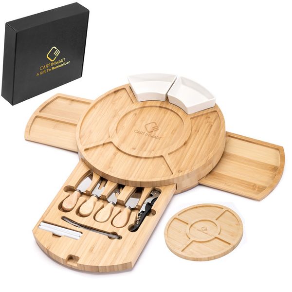 Cart In Mart Cheese Board and Knife Set With Drawers,Fruit Tray ,Utensils