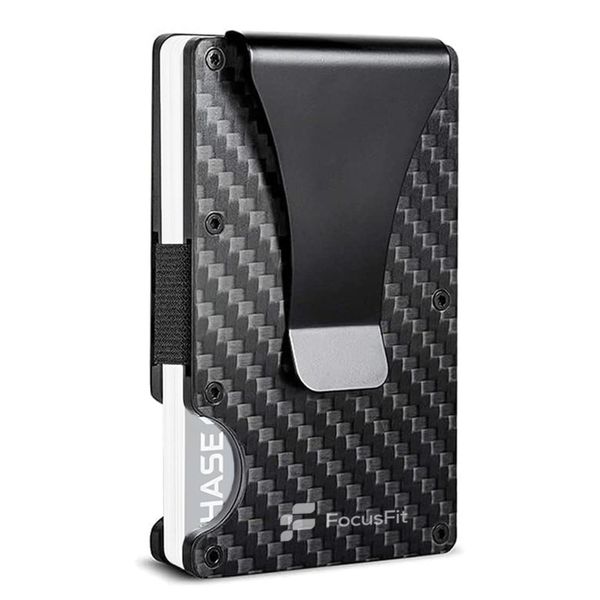 FocusFit Carbon Fiber RFID Blocking Minimalist Money Clip &amp; Card Holder
