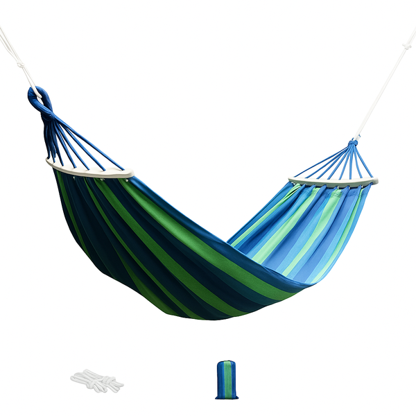 Single Person Hammock with Curved Wooden Bars &amp; Storage Bag