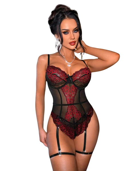 Dark Desire Lingerie Set with Garters