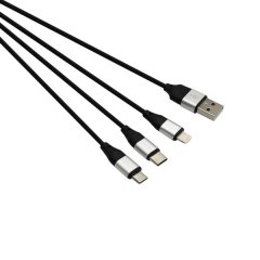 Gizzu 3in1 USB to Micro USB/Type-C/Lightning 1.2m Cable - Black