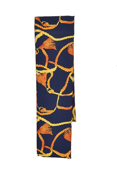 Navy Blue rectangular Chiffon Scarf with Yellow Rope Designs