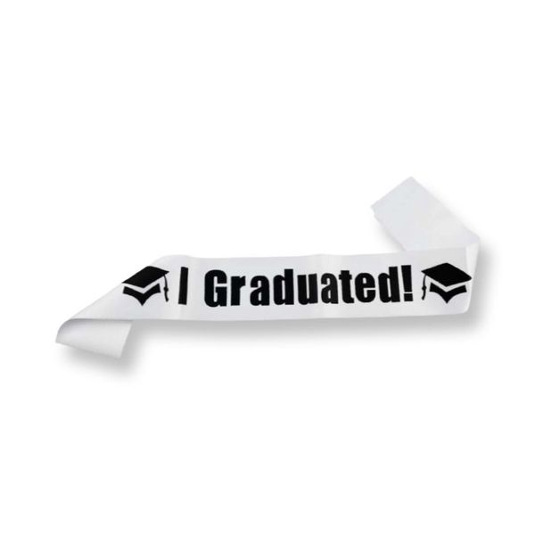 Graduation Sash - Black On White - I Graduated!