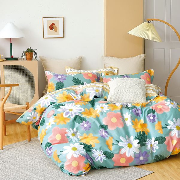 Linen Boutique - Duvet Cover Cotton Set-Botanical Garden-PaleTurquoise