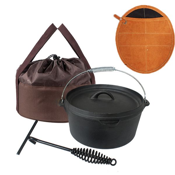 25cm Cast Iron Dutch Oven Bread Pot Lid Lifter Camping Cooking Baking