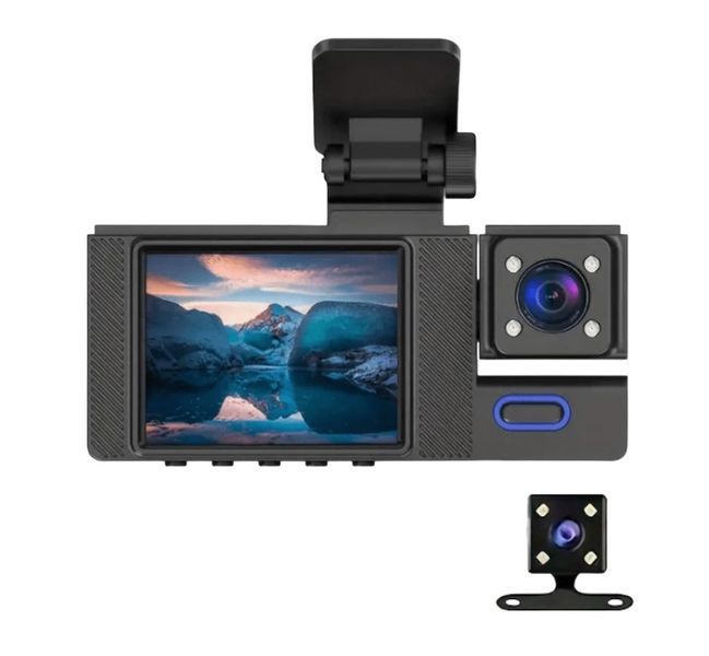 1080P HD 3 Channel Dash Camera With Loop Recording &amp; 32GB SD Card - Black