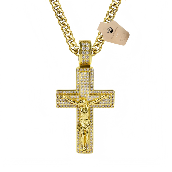 IPSTYLE Men Cross Necklace with Diamond Pendant Stainless Steel Chain