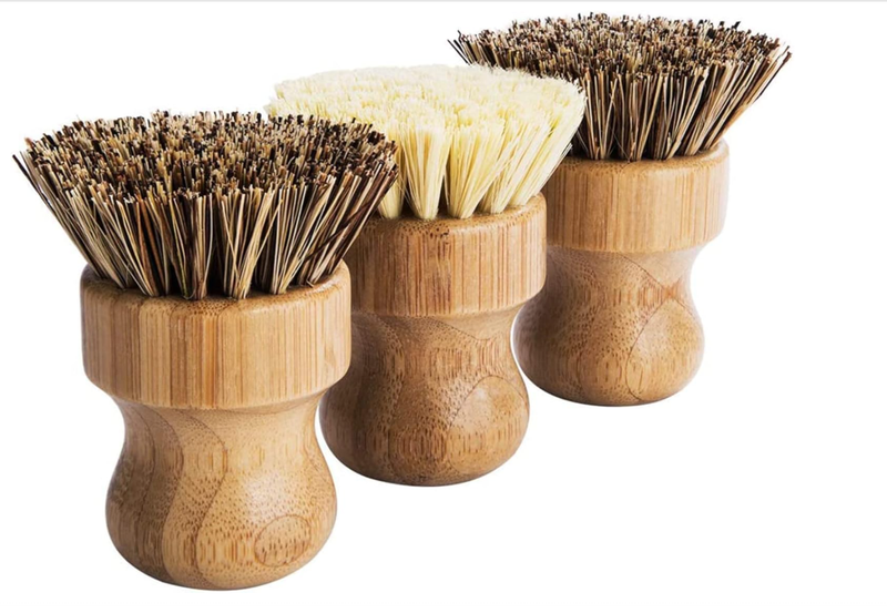 Palm Pot Brush- Bamboo Round 3 Packs Mini Dish Brush Natural Scrub Brush