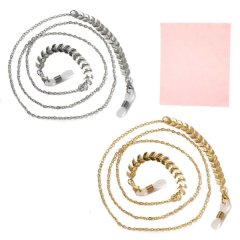 Anti-Slip Eyeglass Chains and Microfiber Coth-Gold and Silver-Fishbone - 2 Piece
