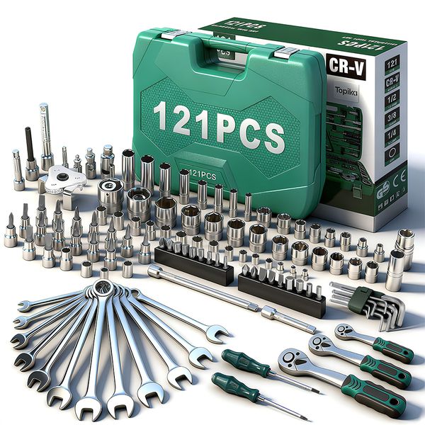 Topika Chrome Vanadium Ratchet Wrench Socket Set - 121 Piece Set