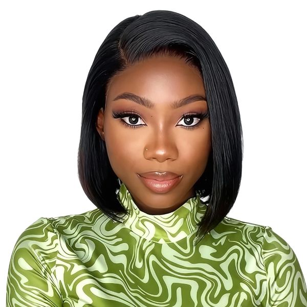 Black In Wear &amp; Go Wig Straight Human Hair 8" Ear to Ear Frontal Wig