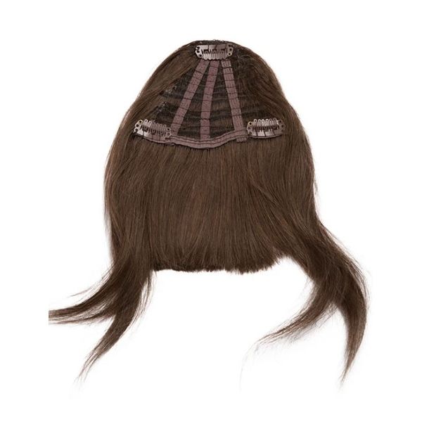 Color 6 Chestnut Brown Long Side 100% Human Hair Clip on Fringe (Thick)